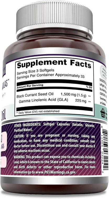 Amazing Formulas Black Currant 1500 Mg Per Serving | 100 Softgels | with GLA (Gamma-Linolenic Acid) | Non-GMO | Gluten Free