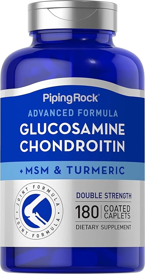 Piping Rock Glucosamine Chondroitin MSM Plus Turmeric | 180 Caplets | Double Strength Formula | Advanced Complex Supplement | Non-GMO, Gluten Free