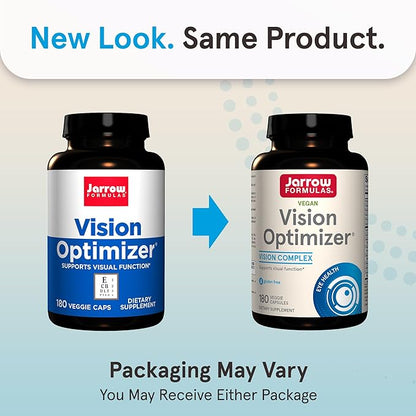 Jarrow Formulas Vision Optimizer Veggie Capsules - 180 Count - Eye Supplement - Dietary Supplement - with Grape Seed Extract, Lutein & Zeaxanthin, Quercetin & More - Non-GMO - Gluten Free