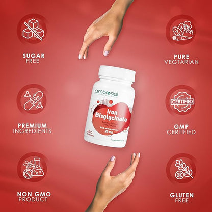 Ambrosial Iron Bisglycinate 28Mg Tablets Pack of 1-180 Tablets