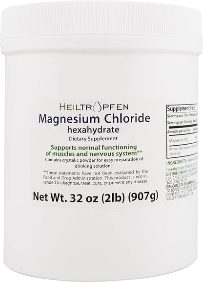2 Pounds Magnesium Chloride Hexahydrate | Pharmaceutical Grade Ingredients | Crystal Powder | Pure Ph. EUR., BP, USP, 100% | Heiltropfen®