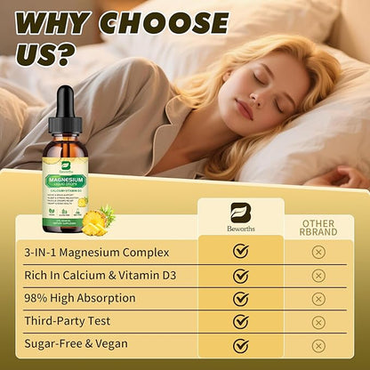 Magnesium Glycinate Complex, Magnesium Liquid Drop with Magnesium Citrate, Calcium, Potassium, Vitamin D3, Zinc - Magnesium Taurate Supplement for Bone, Energy, Muscle Support