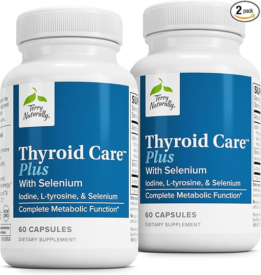 Terry Naturally Thyroid Care Plus - Supplement to Aid Thyroid - Dietary Supplement for Energy & Healthy Hair Support - Supplement with L-Tyrosine & Selenium - 60 Capsules (2 Pack)