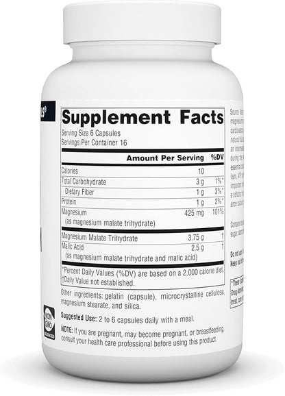 Source Naturals Magnesium Malate 3750 mg Per Serving Essential Magnesium Malic Acid Supplement - 100 Capsules