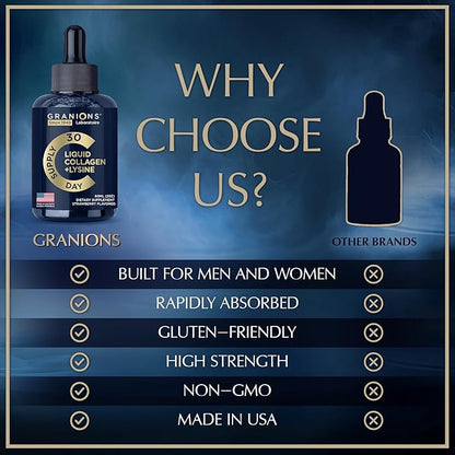 Liquid Collagen Peptides with Biotin and L-Lysine - Max Hair Skin and Nails Support for Women - 50,000mcg Collagen Liquid, 10,000mcg Biotin Lysine Drops - 2oz Strawberry Drink