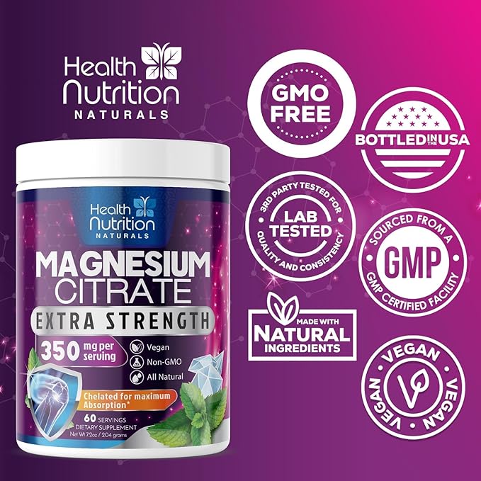 Magnesium Powder Supplement with Magnesium Citrate & Aquamin Magnesium - Magnesium Citrate Powder Drink Mix Unflavored - Bone, Heart & Muscle Support, Sugar Free, Gluten Free, Vegan - 60 Servings