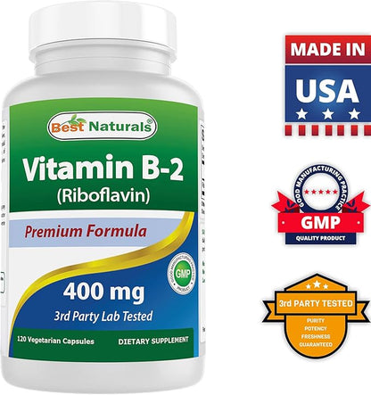 Best Naturals Vitamin B2 (Riboflavin) 400mg & Magnesium Glycinate 425 mg