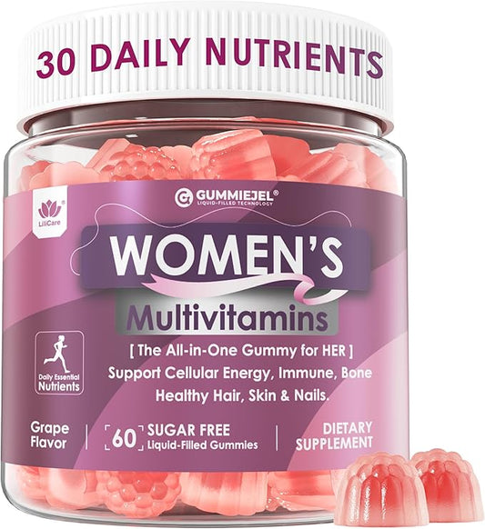 Womens Multivitamin Gummy with Iron, Biotin 2500mcg, Collagen, Keratin, Daily Vitamins A C D E Folate, B Complex, Methylated Multivitamin for Women Support Energy, Beauty, Immune, Sugar Free, 60 Cts