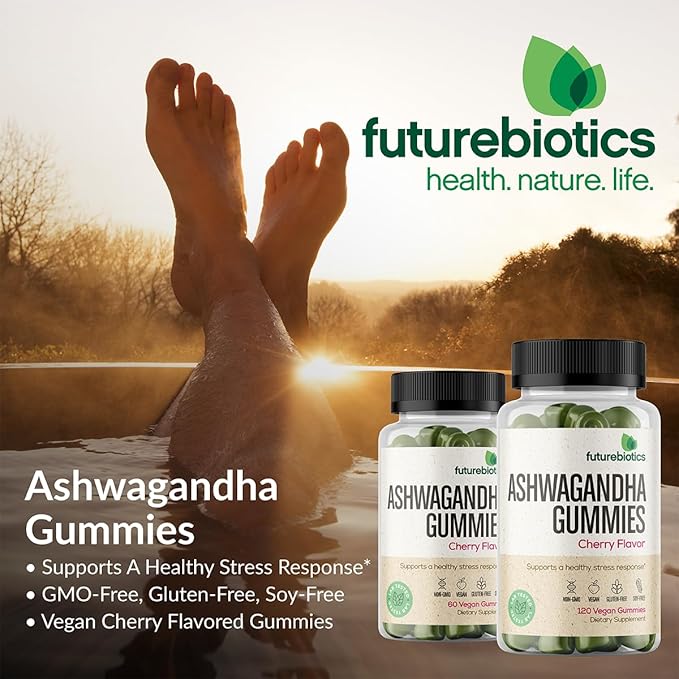 Futurebiotics Ashwagandha Gummies Stress & Mood Support - Non-GMO, 60 Vegan Cherry Flavored Gummies