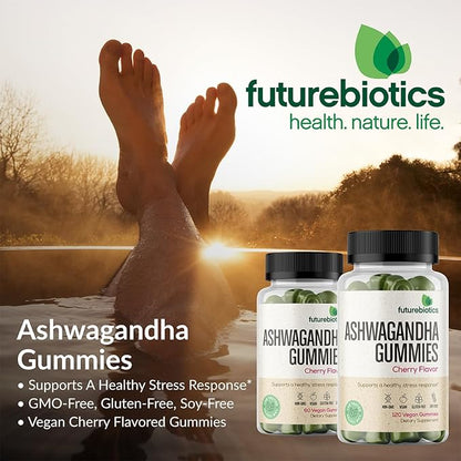 Futurebiotics Ashwagandha Gummies Stress & Mood Support - Non-GMO, 60 Vegan Cherry Flavored Gummies