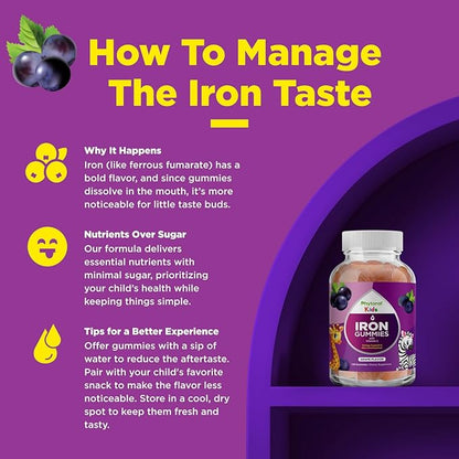 Iron Gummies with Vitamin C for Kids - Blood Builder Iron Supplements for Kids with Gentle for Stronger Immunity & Energy Support - Vitamin B6, B12, A, Niacin & Folate Gummies - Vegan & GMO -120 Count