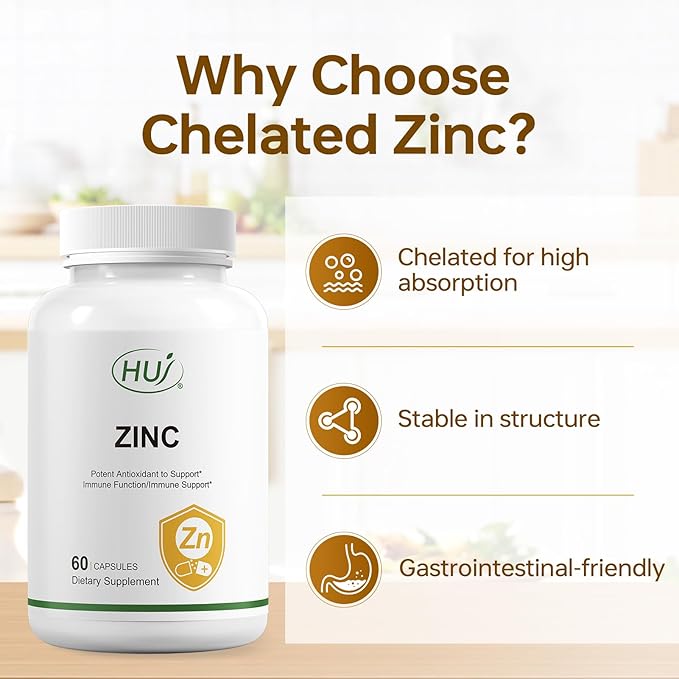 HUJ Zinc, 60 Capsules, Potent Antioxidant for Immune Support