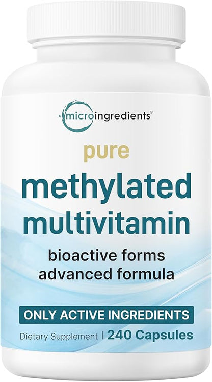 Pure Methylated Multivitamin for Men & Women | 240 Capsules with Vitamins C, D, B12, Thiamin, Folate + Magnesium, Zinc, & More | High Absorption | Bioactive Vitamin & Mineral Complex | Filler Free