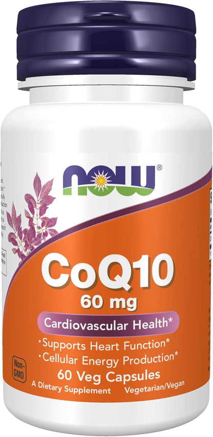 NOW Foods Supplements, CoQ10 60 mg, Pharmaceutical Grade, All-Trans Form of CoQ10 Produced by Fermentation, 60 Veg Capsules