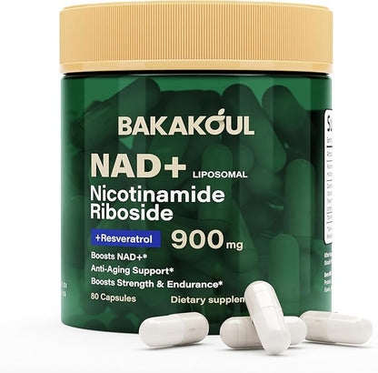 NAD Supplement - Liposomal Nicotinamide Riboside, Resveratrol, Quercetin, NAD Nicotinamide Riboside Resveratrol 900mg, NAD+ Supplement for Men and Women, 80 Capsules 1 Pack