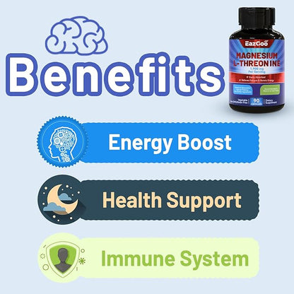 Magnesium L-Threonine 1900mg Supplement | High Absorption Mineral Magnesium Capsules for Bone & Muscle Support | 90 Counts Premium Bioavailable Formula