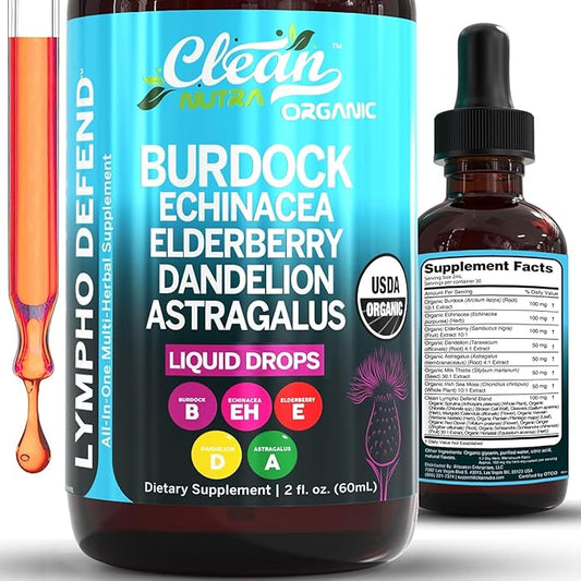 Organic Lymphatic Drainage Drops Supplement with Burdock Root Echinacea Elderberry Dandelion Astragalus Milk Thistle Sea Moss Red Clover Lymphatic Cleanse Immune Support Marigold Drop By Clean Nutra-5