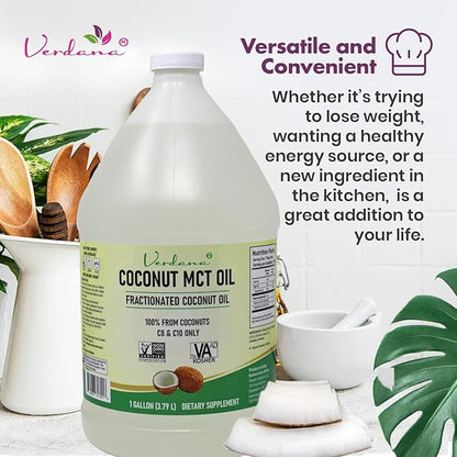 Verdana MCT Oil – 100% Coconut Derived – 1 Gallon - Kosher Food Grade – Vegan – NON GMO– Used for Keto, Paleo, Sports Nutrition, Aromatherapy, Massage, Ayurvedic Oil Pulling Oral Rinse Mouthwash