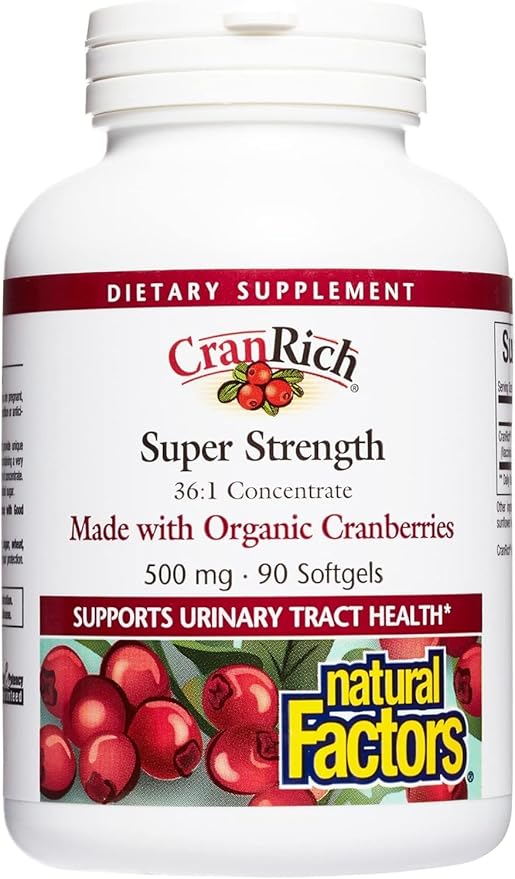 CranRich by Natural Factors, Super Strength Cranberry Concentrate, Antioxidant Supplement for Urinary Tract Support, Non-GMO, 90 softgels (90 servings)