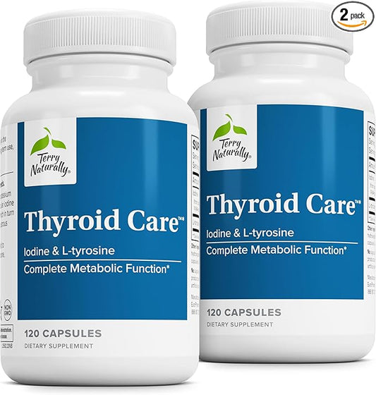 Terry Naturally Thyroid Care - Immune Health & Energy Support Formula - Nutritional Supplement with Iodine for Thyroid Health Support - Wellness Supplement with L-Tyrosine - 120 Capsules (Pack of 2)