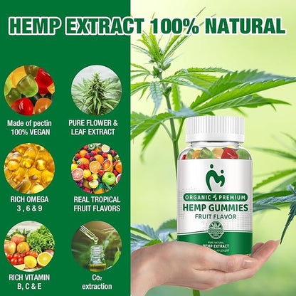 (3 Pack) Hemp Gummies for Pain Sleep Anxiety 100% Natural Pure Extra Strength Organic Hemp Oil Extract Edible Vegan Low Sugar Hemp Gummy for Adults