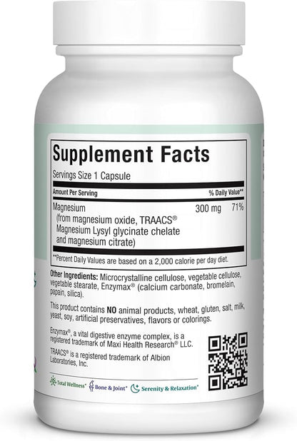 Maxi Health Magnesium Capsules - Energy Production - Muscle & Nerve Health - Bone Support - Magnesium Supplement from Magnesium Oxide, Magnesium Glycinate Chelate and Magnesium Citrate - 90 Count by Maxi Health