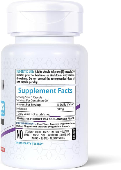 Melatonin 60mg | 90 Tablets | Vegetarian Formula | Non-GMO | Gluten-Free | Unflavored | Made in The US (2-Pack of 60)