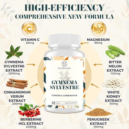 16 in 1 Blxxd Sugr Effective Gymnema Sylvestre Supplement 2100MG | with Berberine, Cinnamon, Bitter Melon | Vitamins, Magnesium & Chromium | 90 Vegan Capsules Capsules