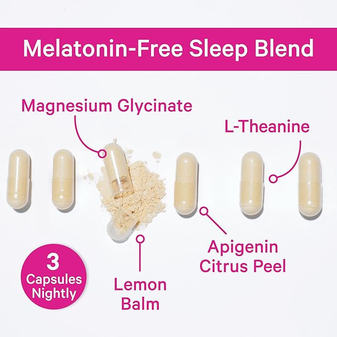 Pink Stork Magnesium Glycinate, L-Theanine, Lemon Balm - Melatonin-Free Magnesium for Sleep Support - Natural Calm and Relaxation - 90 Capsules