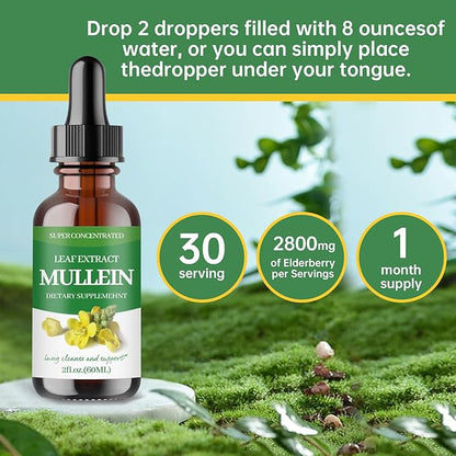Mullein Drops for Lungs,Mullein Leaf Extract - Support Lung Cleanse - Organic Natural Supplement for Adult, Tincture Drops | Non-GMO, Vegetarian Healthy Lifestyle-(2Pack)