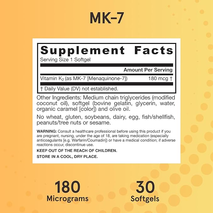Jarrow Formulas® MK-7 180 mcg, Bioactive Form of Vitamin K2 For Bone and Cardiovascular Health, Vitamin K2 MK-7 Dietary Supplement, 30 Softgels, 30 Day Supply