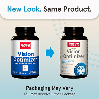 Jarrow Formulas Vision Optimizer Veggie Caps-90 Count - Eye Supplement-Dietary Supplement-with Grape Seed Extract,Lutein & Zeaxanthin,Quercetin & More-Non-GMO-Gluten Free,Pack of 12