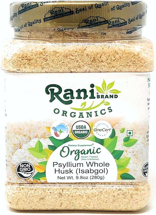 Rani Organics Psyllium Whole Husk Powder (Isabgol), Dietary Fiber Supplement, USDA Organic 9.8oz (280g) PET Jar ~ All Natural | Vegan | Gluten Friendly | Non-GMO | Indian Origin