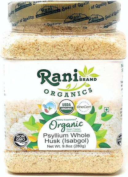 Rani Organics Psyllium Whole Husk Powder (Isabgol), Dietary Fiber Supplement, USDA Organic 9.8oz (280g) PET Jar ~ All Natural | Vegan | Gluten Friendly | Non-GMO | Indian Origin