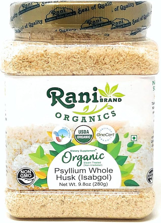 Rani Organics Psyllium Whole Husk Powder (Isabgol), Dietary Fiber Supplement, USDA Organic 9.8oz (280g) PET Jar ~ All Natural | Vegan | Gluten Friendly | Non-GMO | Indian Origin