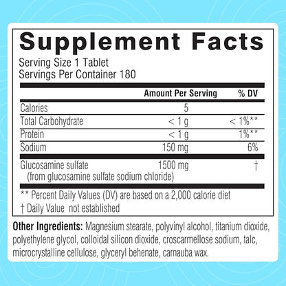 Swisse Glucosamine Sulfate Joint Support Supplement for Mobility and Flexibility Health | Women and Men | Glucosamina 1500mg | 180 Tablets| 6 Months Supply