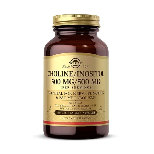 Solgar Choline/Inositol 500 mg/500 mg, 100 Vegetable Capsules - Energy Metabolism, Liver Health, Essential for Brain & Nerve Function - Non-GMO, Vegan, Gluten Free, Dairy Free, Kosher - 50 Servings