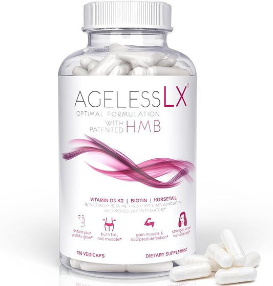 HMB Supplements for Women - Collagen Enhancer Capsules - Anti-Aging for 40 + - Lean Muscle Builder - Biotin, Vitamin D3 K2 Supplement for Youthful Skin, Joint, Bones - 60 Servings
