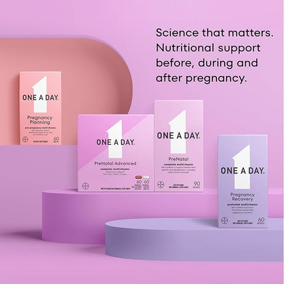 ONE A DAY Women's Prenatal 1 Multivitamin, Supplement for Before, During, and Post Pregnancy, Including Vitamins A, C, D, E, B6, B12, and Omega-3 DHA, 90 Count (Packaging May Vary)