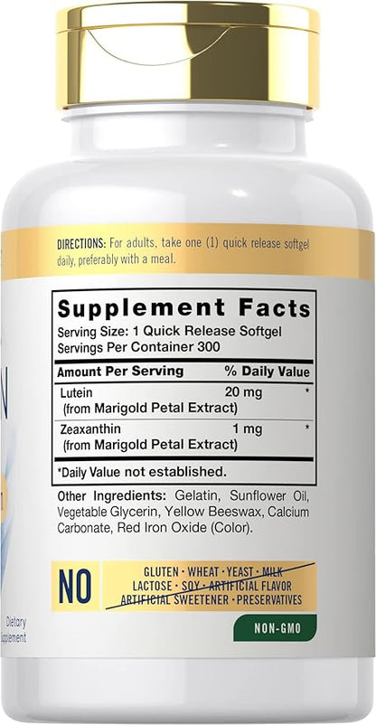Carlyle Lutein and Zeaxanthin 20mg | 300 Softgels | Eye Health Vitamins | Non-GMO & Gluten Free Supplement