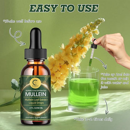 Mullein Drops for Lungs - Lung Cleanse & Detox - Vegan Mullein Leaf Extract Liquid Tincture, Support for Respiratory, Immune, Digestive System, Natural Herbal Supplement, Non-GMO,2 FL OZ