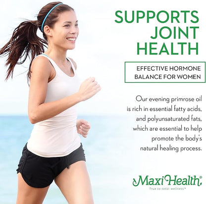 Maxi Health Women's Organic Evening Primrose Oil Capsules 1500mg - EPO Gamma Linolenic Acid Supplement - PMS & Hot Flashes Menopause Relief - GLA Hormonal Acne Supplements (90 Count)