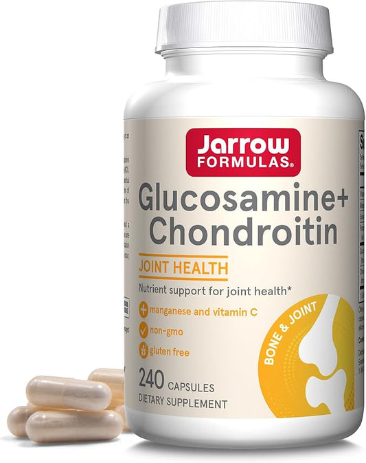 Jarrow Formulas Glucosamine + Chondroitin - 240 Capsules - Nutrient Support of Joint Health - With Vitamin C & Manganese - 60 Servings