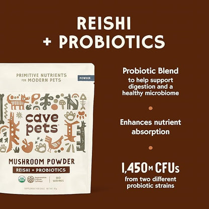 Super Blend Powder, Mushroom Mycelium and Dog Probiotic Supplement for Immunity and Digestive Health Support, Reishi & Probiotics, 90 Servings