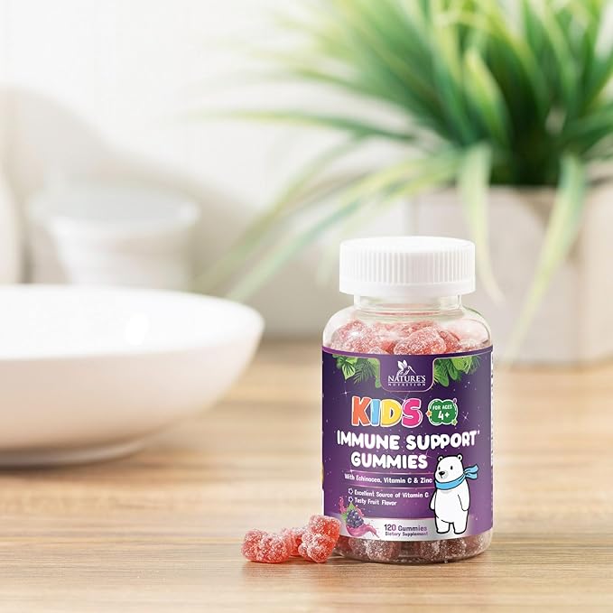 Kids Immune Support Gummy - Vitamin C, Zinc & Echinacea, Berry Flavor Children's Daily Immune Health Support Gummies for Ages 4 and Up, Nature's Vitamins for Kids, Vegan & Non-GMO - 120 Gummies