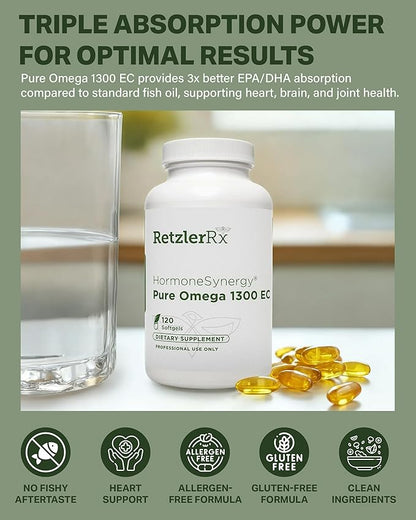 Omega 1300 EC Fish Oil Softgels - High-Strength Omega 3 Supplement with Enhanced Absorption - IFOS Verified, Enteric Coated, 600mg EPA, 260mg DHA - 120 Count
