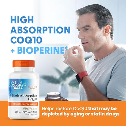Doctor's Best High Absorption CoQ10, Heart & Energy Support, USP Verified, Naturally Fermented CoQ10, Non-GMO Gluten Free, Soy Free, Vegetarian 90 Veggie Softgels
