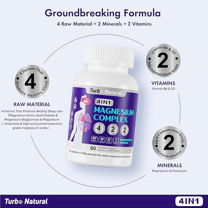 420 Mg Magnesium Bisglycinate L-Threonate Amino Acid Chelated Supplement with Vitamin and Potassium High Absorption Formula for Relaxation Calm for Women & Men Magnesium Complex Capsules (120)