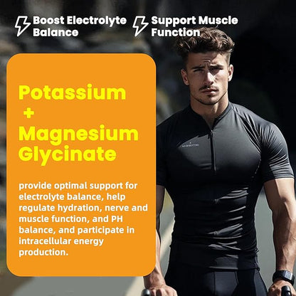 Potassium Magnesium Gummies,High Absorption Magnesium Glycinate,B6,D3,Potassium Citrate for Leg Cramps,Muscle,Electroyte for Adults Kids,Sugar-Free, 60 Gummies (Sweet Orange Flavor)