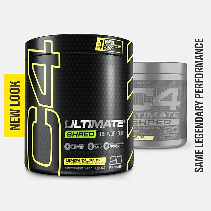 Cellucor C4 Ultimate Shred Pre Workout Powder for Men & Women, Metabolism Supplement with Ginger Root Extract, Lemon Italian Ice, 20 Servings (Pack of 1)